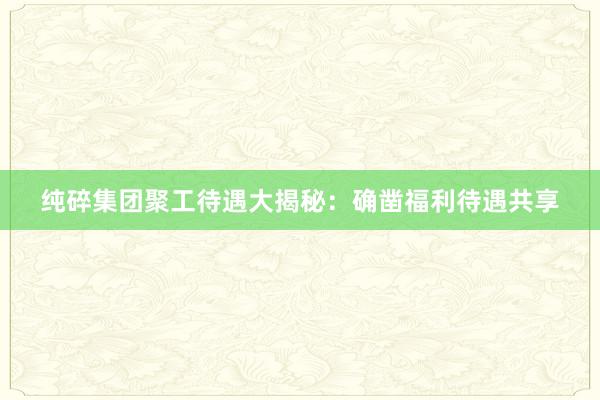 纯碎集团聚工待遇大揭秘：确凿福利待遇共享